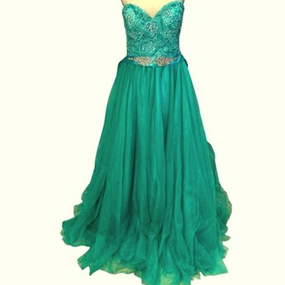 Envious Couture Karishma Jade Tulle Embroidered Strapless Corset Gown
